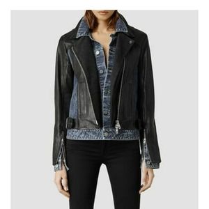 ALLSAINTS Frame Biker Leather Denim Jacket